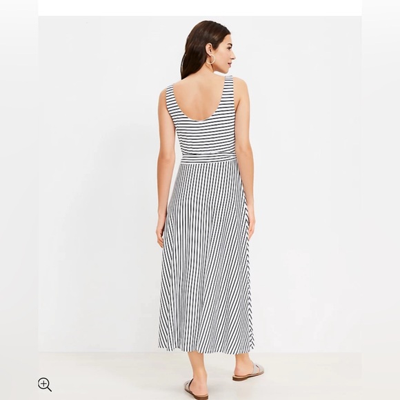 Loft- Striped Tie Waist Midi Dress - Picture 2 of 5